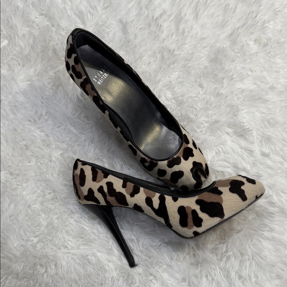 Stuart Weitzman Animal Print Calf Hair Peep Toe Platform Heels Sz 9